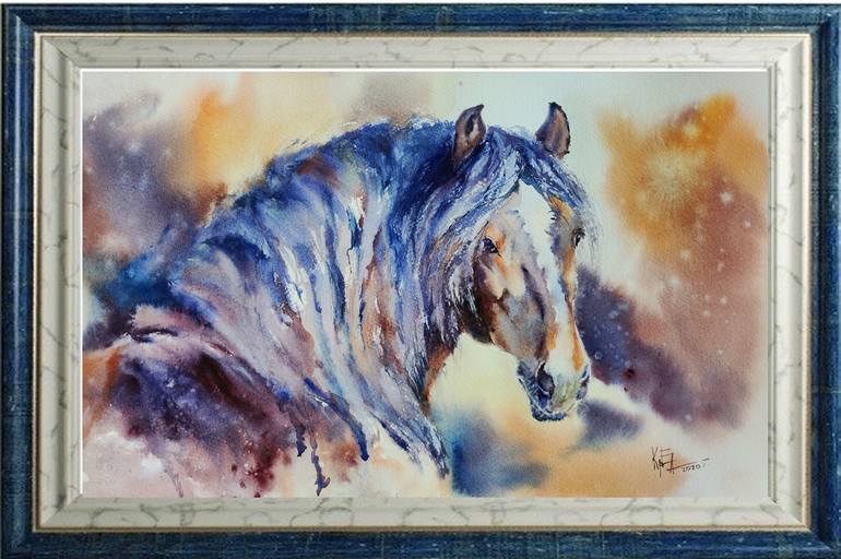 Original Abstract Expressionism Horse Painting by Elena Krivoruchenko