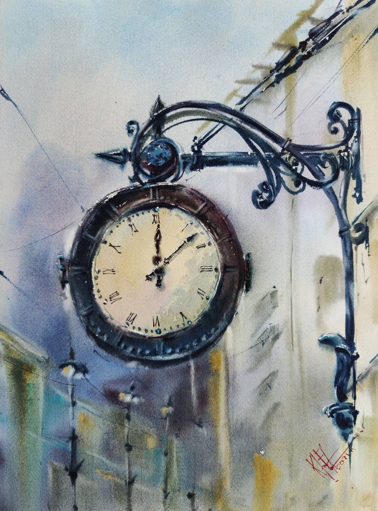 RETRO CLOCK Painting by Elena Krivoruchenko Saatchi Art