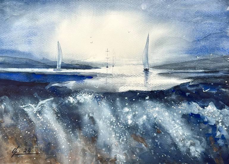 Print of Fine Art Seascape Paintings by Olga Kharyakova