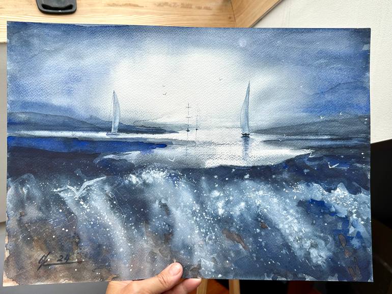 Original Illustration Seascape Painting by Olga Kharyakova