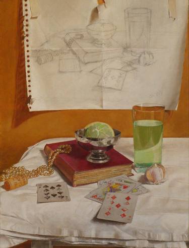 still life with pearls and cards thumb