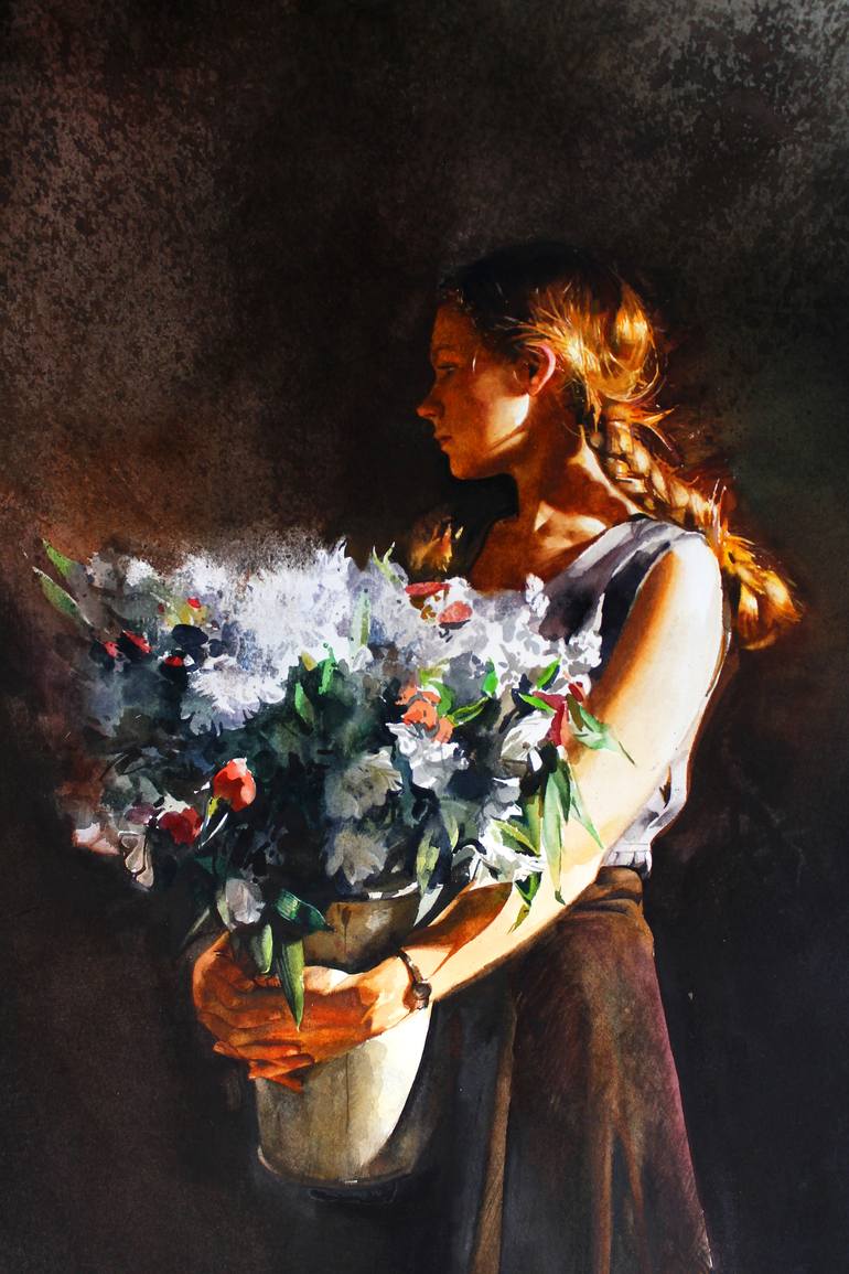 Original Figurative Floral Painting by Andrei Zadorine