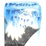 This small framed work is an minimalist abstracted landscape evoking water and sky. by Manju Shandler