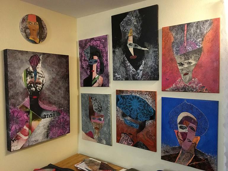 Original Abstract People Collage by Tony Wynn