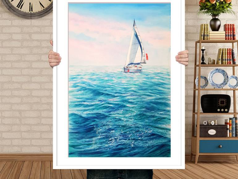 Original Fine Art Yacht Painting by Svetlana Lileeva