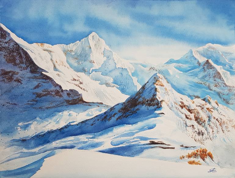 watercolor snowy mountains