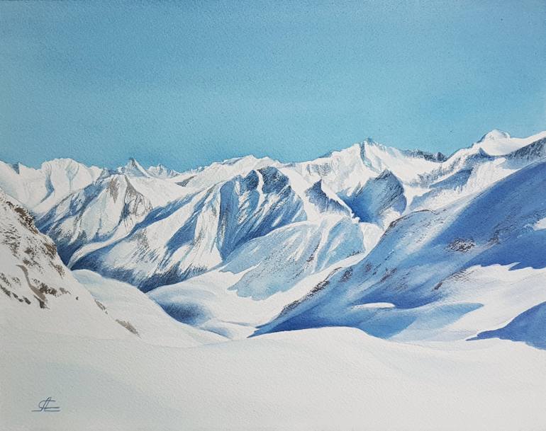 Landscape and snowy mountains Painting by Svetlana Lileeva
