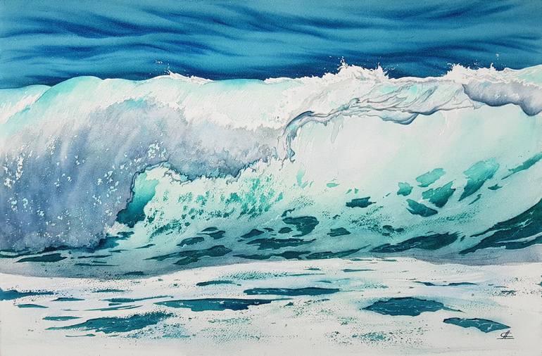 Seascape with splashing wave and sea foam #28 Painting by Svetlana ...