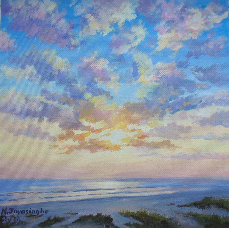 Original Beach Painting by Nina Jayasinghe | Impressionism Art on Canvas | Sunset on the beach