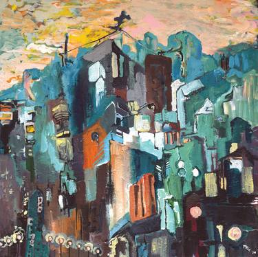 Original Abstract Cities Paintings by M Kaudy