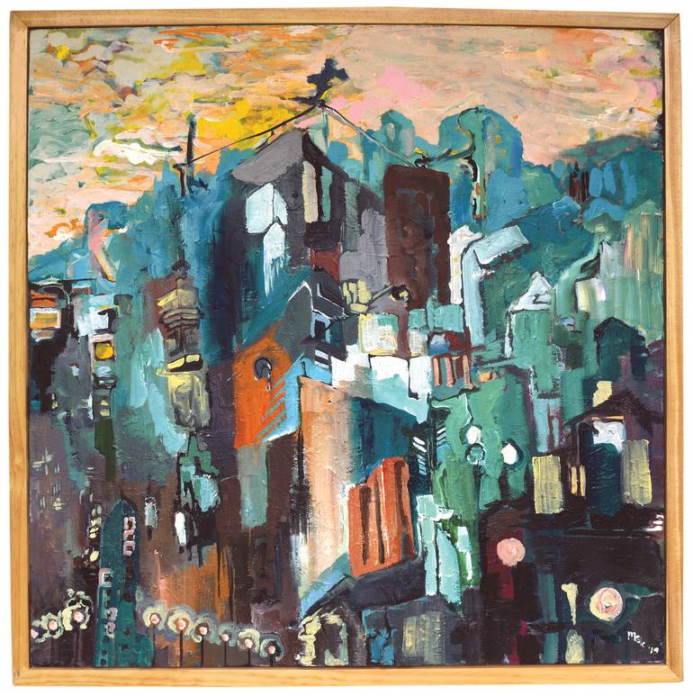 Original Abstract Cities Painting by M Kaudy