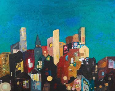 Original Abstract Cities Paintings by M Kaudy
