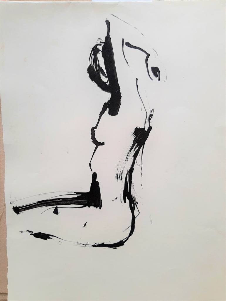 Original Abstract Expressionism Body Drawing by Olga Kuzminskaya