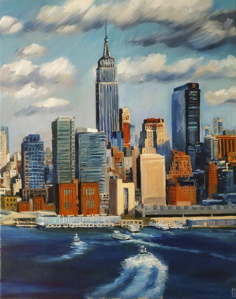 New York City Manhattan Skyline Hudson River Painting By Mary Grinkevich Saatchi Art