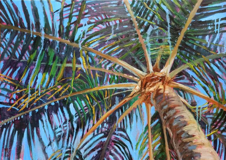 Palm tree, landscape painting Painting by Mary Grinkevich | Saatchi Art