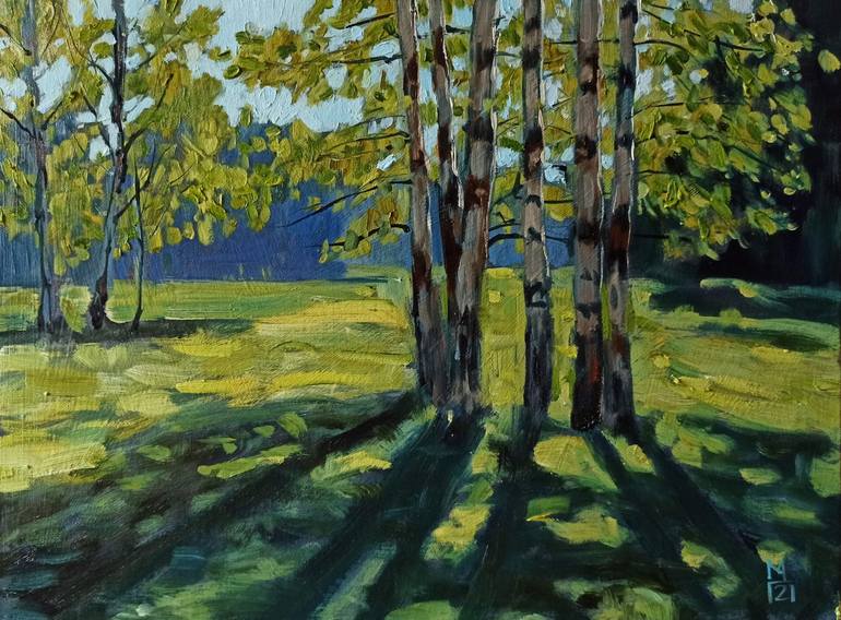 Birch trees, landscape painting Painting by Mary Grinkevich | Saatchi Art