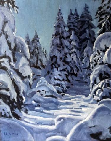 Frosty morning in the forest #1, landscape painting thumb