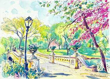 Bow Bridge in Central Park at spring sunny day thumb