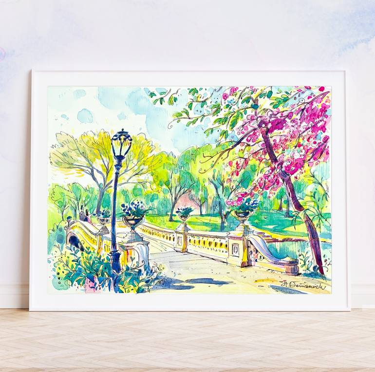 Bow Bridge In Central Park At Spring Sunny Day Painting By Helen 