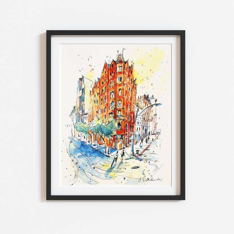 Original Illustration Architecture Painting by Helen Denisevich