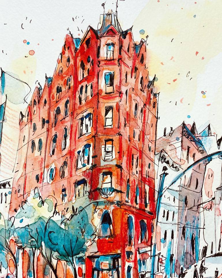 Original Illustration Architecture Painting by Helen Denisevich