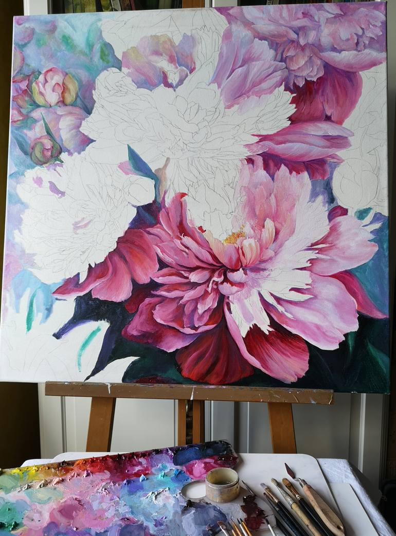 Original Art Deco Floral Painting by Tatiana Zhuravleva