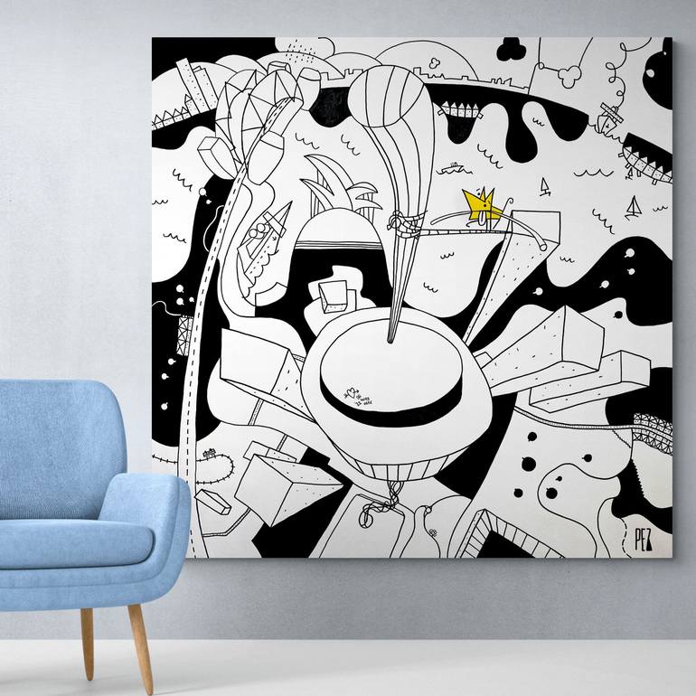 Original Abstract Dogs Painting by PEZ Art
