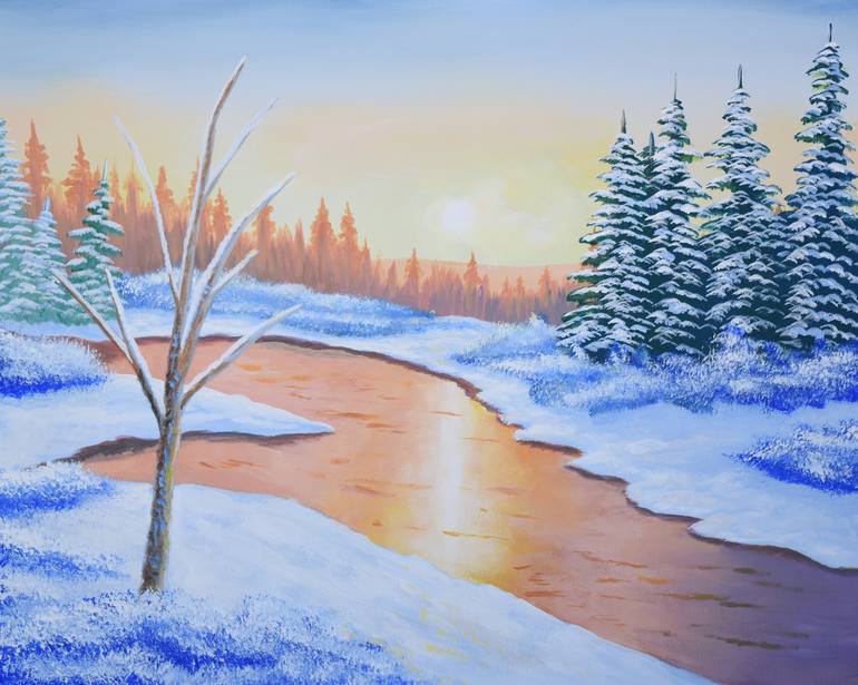 Winter Sunrise-Acrylic Painting-Original Art-8”x10” selling Canvas