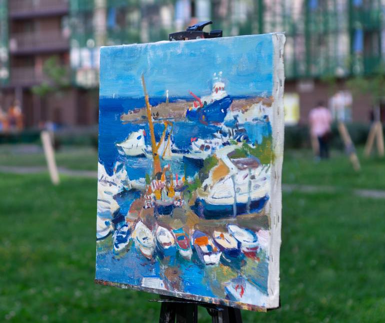 Original Impressionism Boat Painting by Anastasiia Borodina