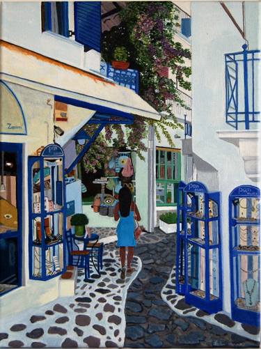 Skiathos Town Pan Silver Shop  Giclee Limited edition print thumb