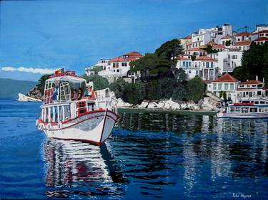 Skiathos Town Harbour Giclee limited edition print thumb