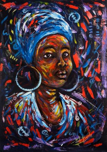 Original Expressionism Women Painting by Ernest Larbi Budu