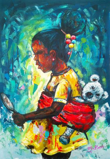 Print of Figurative Children Paintings by Ernest Larbi Budu