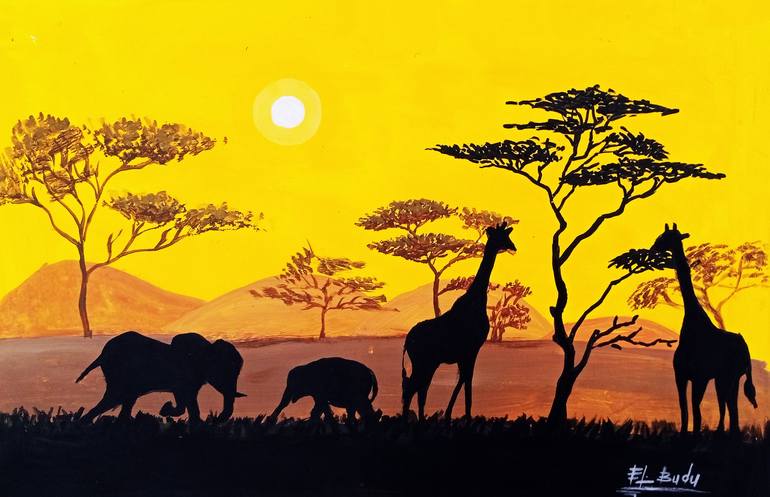 African Safari Painting by Ernest Larbi Budu | Saatchi Art