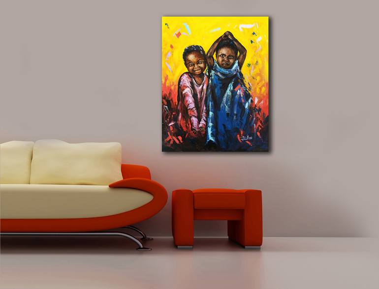 Original Expressionism Children Painting by Ernest Larbi Budu