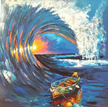 Print of Seascape Paintings by Ernest Larbi Budu