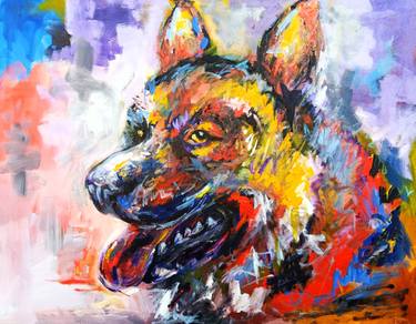 Print of Dogs Paintings by Ernest Larbi Budu