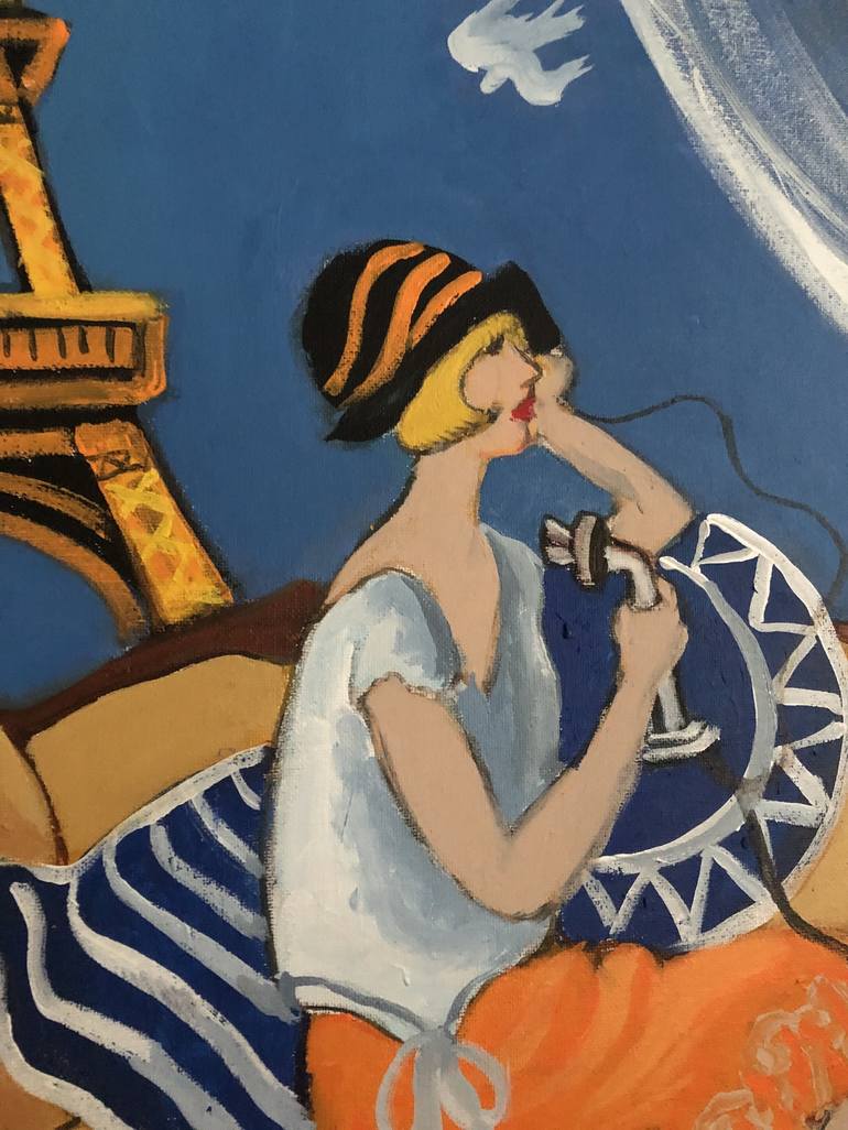 Original Art Deco Interiors Painting by Shalla Javid