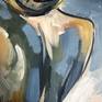 Figurative painting, loosely painted with pronounced brush stokes. Painted on gallery wrap canvas, no need framing. 
Back of a woman with lights and shadows.