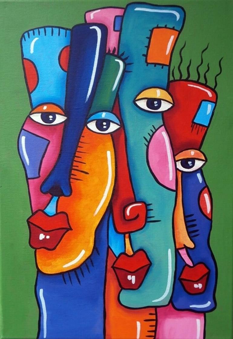 Faces and colors Painting by Hajnalka Preszecsan | Saatchi Art