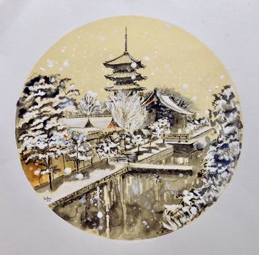 japanese temple with snowfall thumb