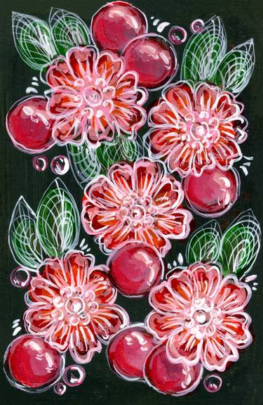 Floral Pattern - Orange Flowers & Pink Berries thumb