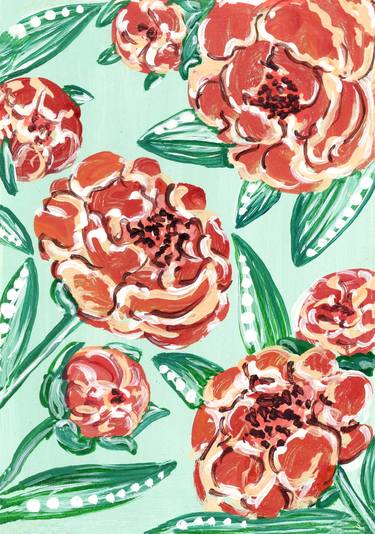Floral Pattern - Peach Peonies & Mint thumb