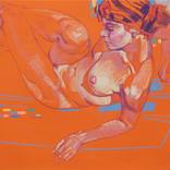 Anticipation in an orange tone Large Pastel Nude woman portrait ...