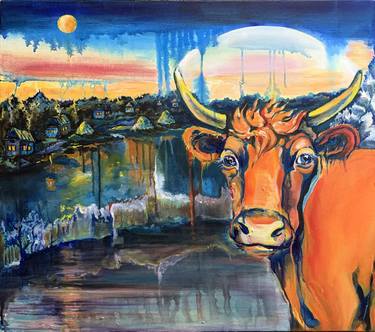 Print of Cows Paintings by Anasta Ignatenko