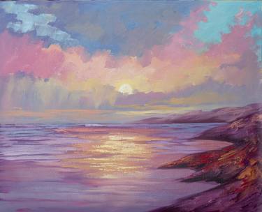 Seaside painting.bright sunset thumb