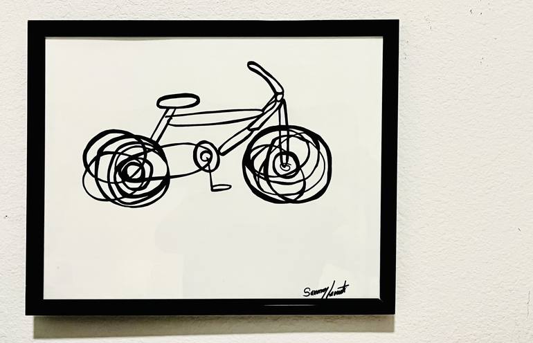 Original Abstract Expressionism Bicycle Drawing by Sammy Laouiti