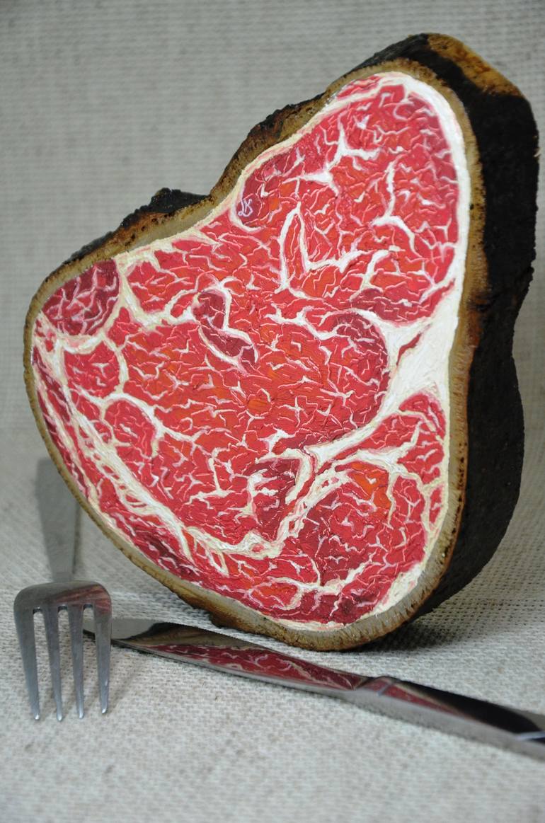 Wall sculpture marbled beef steak Painting by Lucy Kozyra Saatchi Art