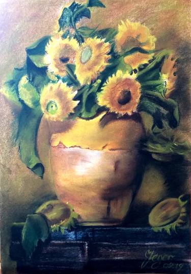 Flowers of the sun in a clay vase thumb