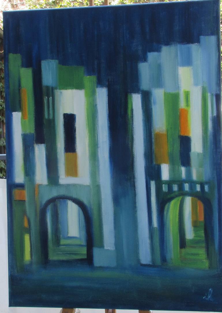 Original Abstract Expressionism Architecture Painting by Ingrid Knaus